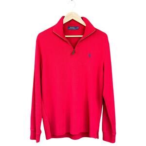 Polo Ralph Lauren Men's Small Classic Estate-Rib 1/4 Zip Red Pullover Sweater